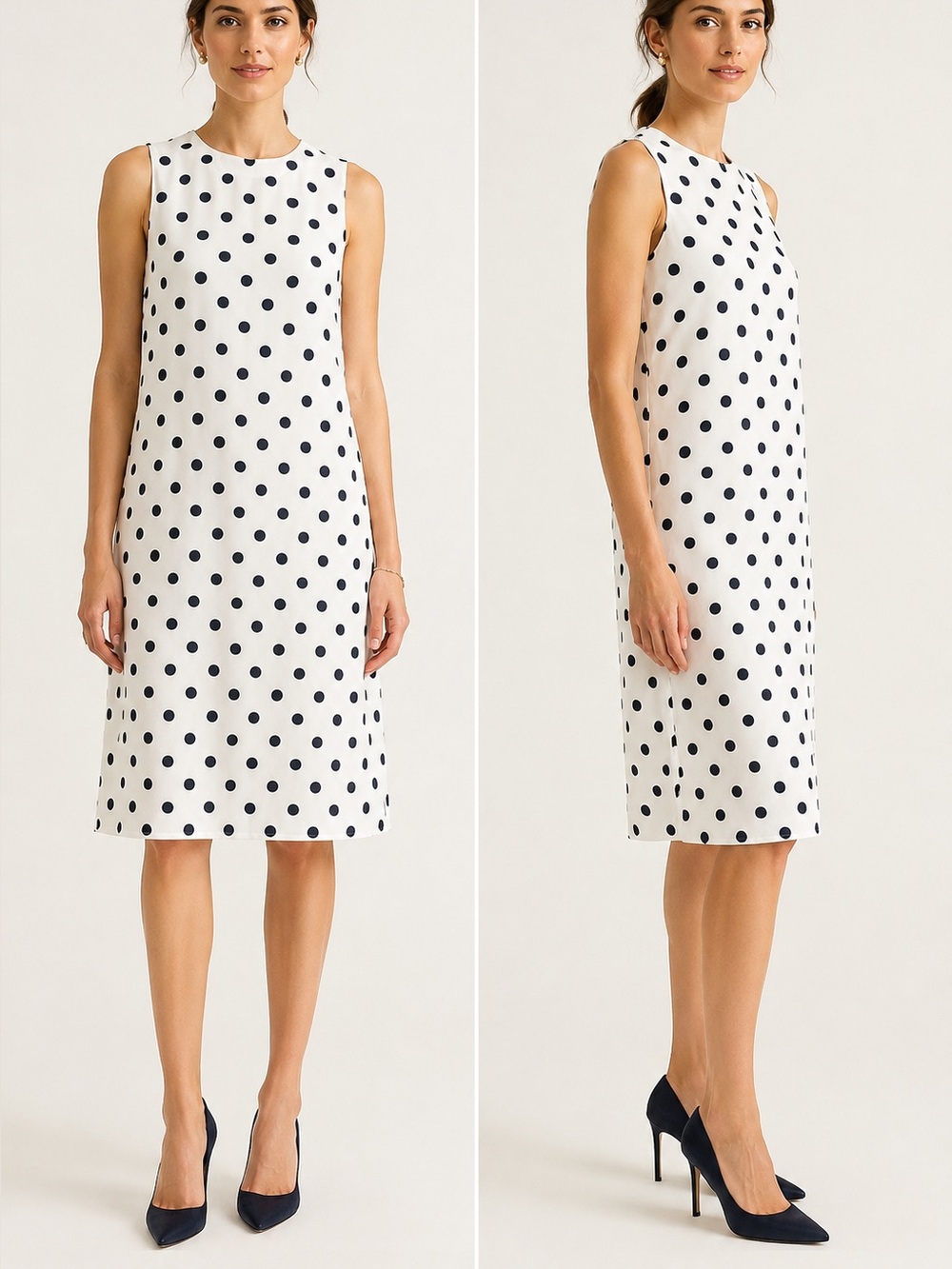J.Crew 100% Silk Polka Dot Shift Dress Sleeveless Midi Size S